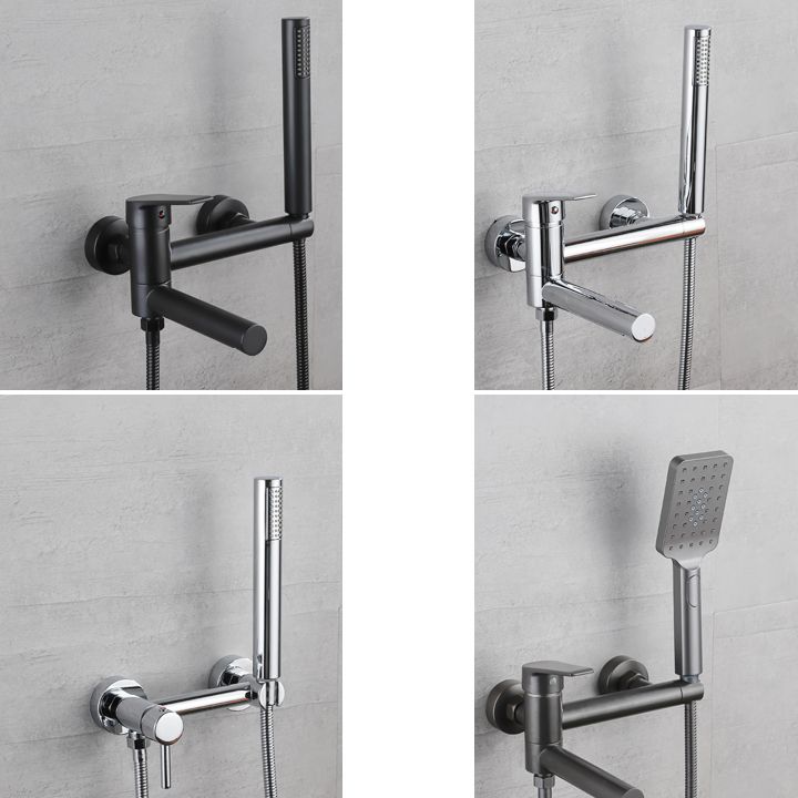 Lever Handle Tub Faucet Wall Mount Shower Hose Swivel Spout Bath Filler with Handshower Clearhalo 'Bathroom Remodel & Bathroom Fixtures' 'Bathtub Faucets' 'bathtub_faucets' 'Home Improvement' 'home_improvement' 'home_improvement_bathtub_faucets' 1200x1200_0de82bac-a20e-45b2-a4f1-d952c605c484