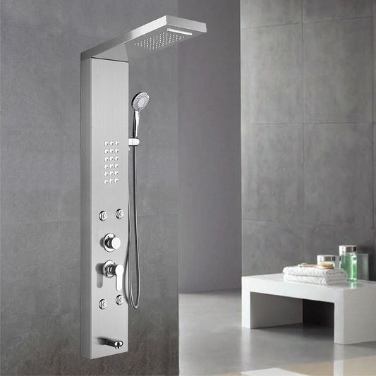 Wall-Mounted Shower Set Square Lever Handle Stainless Steel Shower Set with Handshower Clearhalo 'Bathroom Remodel & Bathroom Fixtures' 'Home Improvement' 'home_improvement' 'home_improvement_shower_faucets' 'Shower Faucets & Systems' 'shower_faucets' 'Showers & Bathtubs Plumbing' 'Showers & Bathtubs' 1200x1200_0debeeef-6dea-4279-ad95-a926fa88062c