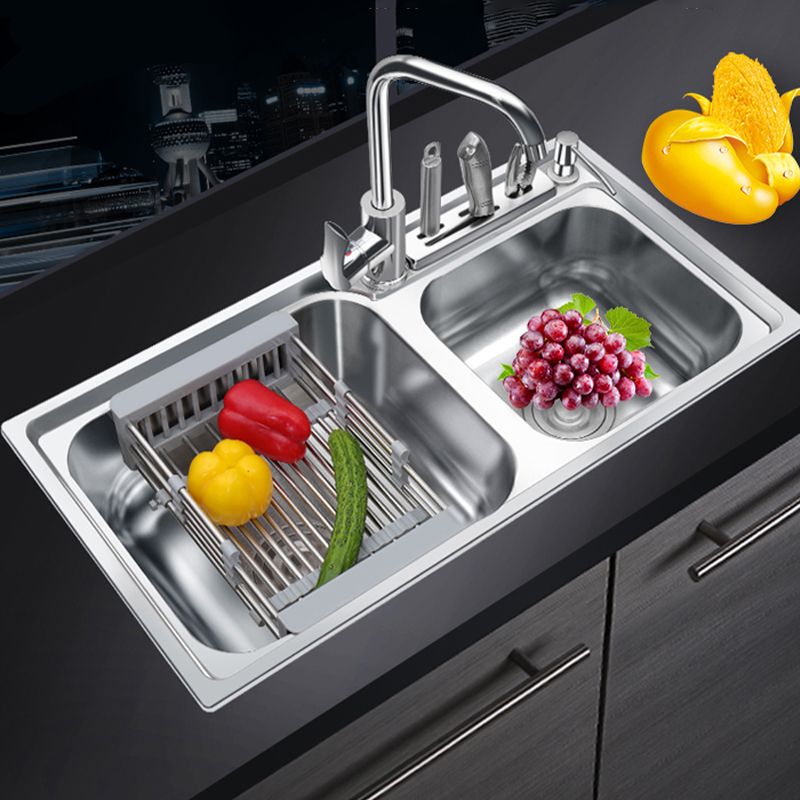 Modern Style Kitchen Sink Stainless Steel 2 Holes Drop-In Kitchen Sink Clearhalo 'Home Improvement' 'home_improvement' 'home_improvement_kitchen_sinks' 'Kitchen Remodel & Kitchen Fixtures' 'Kitchen Sinks & Faucet Components' 'Kitchen Sinks' 'kitchen_sinks' 1200x1200_0e28ea10-81ee-4aa9-bf33-4df6eb13ade9