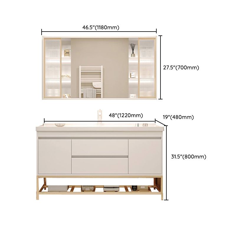 White Bathroom Vanity Wood Frame Mirror Waterproof Single Sink Overflow with 2 Drawers Clearhalo 'Bathroom Remodel & Bathroom Fixtures' 'Bathroom Vanities' 'bathroom_vanities' 'Home Improvement' 'home_improvement' 'home_improvement_bathroom_vanities' 1200x1200_0e4664de-2da8-435a-93b6-3af748f49d3c