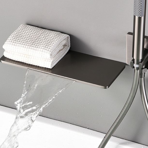 Modern Bath Faucet Solid Color Wall Mounted Waterfall Bathroom Faucet with Double Handle Clearhalo 'Bathroom Remodel & Bathroom Fixtures' 'Bathtub Faucets' 'bathtub_faucets' 'Home Improvement' 'home_improvement' 'home_improvement_bathtub_faucets' 1200x1200_0e59c374-1c00-4668-84b6-1c73cfc839f1