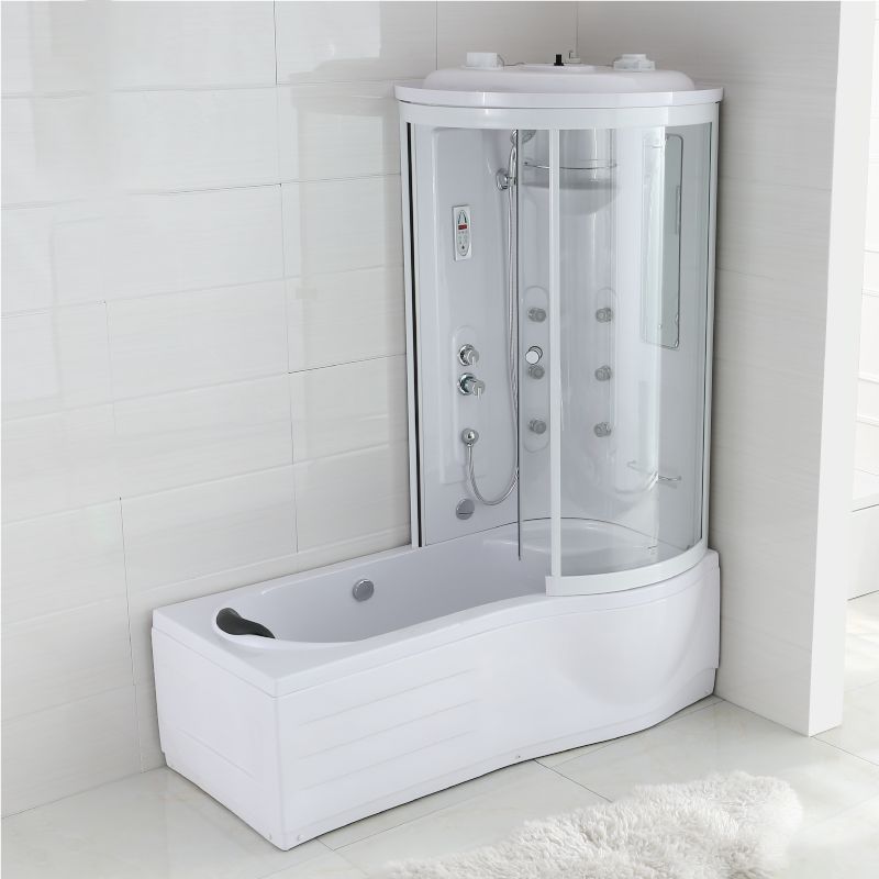 White Round Tub & Shower Kit Clear Tempered Glass Tub & Shower Kit Clearhalo 'Bathroom Remodel & Bathroom Fixtures' 'Home Improvement' 'home_improvement' 'home_improvement_shower_stalls_enclosures' 'Shower Stalls & Enclosures' 'shower_stalls_enclosures' 'Showers & Bathtubs' 1200x1200_0e6f026a-d514-4458-a5e8-4a8b677a3f35