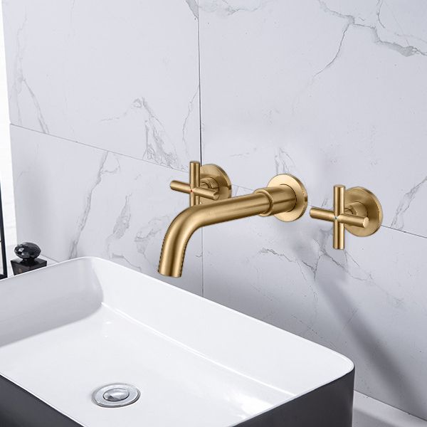 Modern Wall Mounted Sink Faucet Cross Handles Wall Mounted Faucets Clearhalo 'Bathroom Remodel & Bathroom Fixtures' 'Bathroom Sink Faucets' 'Bathroom Sinks & Faucet Components' 'bathroom_sink_faucets' 'Home Improvement' 'home_improvement' 'home_improvement_bathroom_sink_faucets' 1200x1200_0eb43799-ba2f-40b8-96a7-7c13213b3ab1