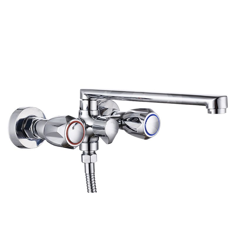 Contemporary Tub Faucet Trim Chrome Wall Mounted Swivel Spout with Handheld Shower Clearhalo 'Bathroom Remodel & Bathroom Fixtures' 'Bathtub Faucets' 'bathtub_faucets' 'Home Improvement' 'home_improvement' 'home_improvement_bathtub_faucets' 1200x1200_0ecced4f-4af6-460d-be64-fbbbb4710fe6