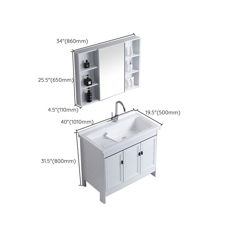 Rectangular White Vanity Freestanding Mirror Metal Frame Vanity with Soft Close Doors Clearhalo 'Bathroom Remodel & Bathroom Fixtures' 'Bathroom Vanities' 'bathroom_vanities' 'Home Improvement' 'home_improvement' 'home_improvement_bathroom_vanities' 1200x1200_0ed83d93-1875-4735-8f6f-fd4a93b177ac