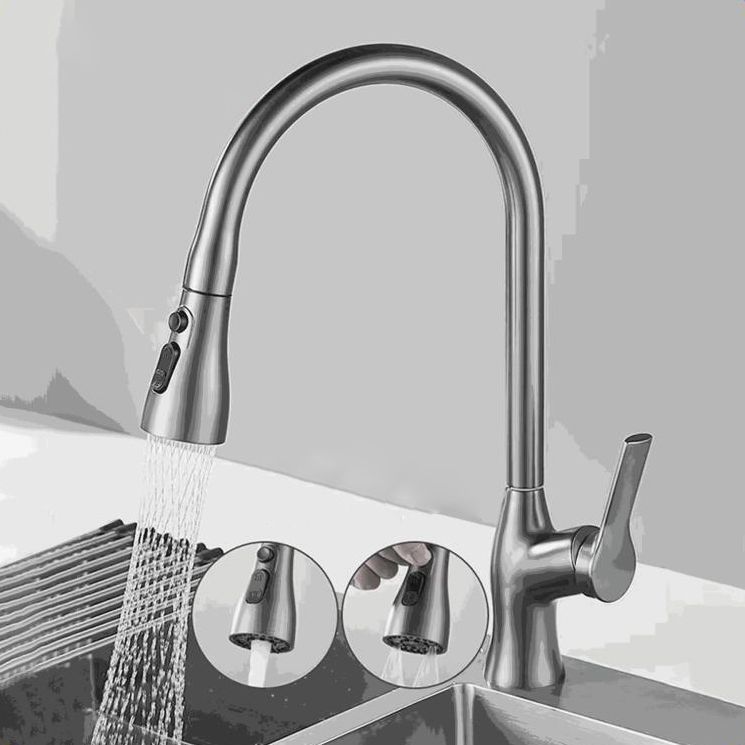 Contemporary Retractable Faucet Copper Single Handle High Arc Faucet for Kitchen Clearhalo 'Home Improvement' 'home_improvement' 'home_improvement_kitchen_faucets' 'Kitchen Faucets' 'Kitchen Remodel & Kitchen Fixtures' 'Kitchen Sinks & Faucet Components' 'kitchen_faucets' 1200x1200_0f6030c1-9d2f-4fb8-ace6-85939d2a1292
