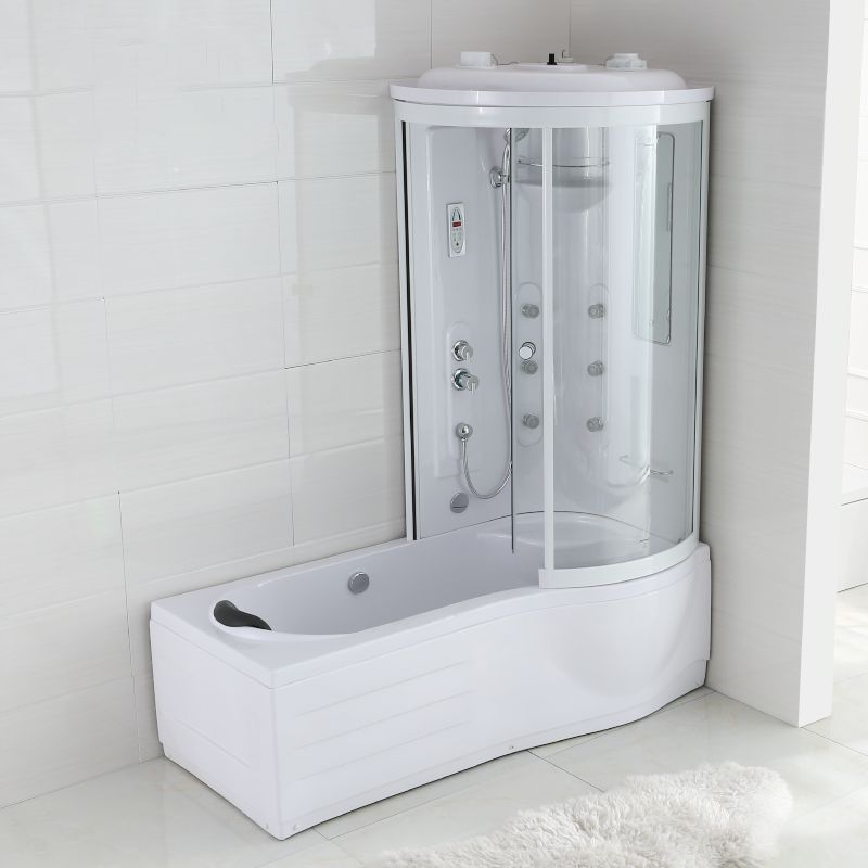 Rounded Tub & Shower Kit Clear Tempered Glass Tub & Shower Kit with Base Kit Clearhalo 'Bathroom Remodel & Bathroom Fixtures' 'Home Improvement' 'home_improvement' 'home_improvement_shower_stalls_enclosures' 'Shower Stalls & Enclosures' 'shower_stalls_enclosures' 'Showers & Bathtubs' 1200x1200_0f74429c-34ae-4019-a730-cdec43a885d5