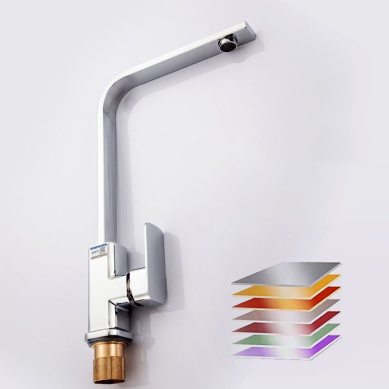 Modern Style Kitchen Faucet Copper Lever Handle Square Kitchen Faucet Clearhalo 'Home Improvement' 'home_improvement' 'home_improvement_kitchen_faucets' 'Kitchen Faucets' 'Kitchen Remodel & Kitchen Fixtures' 'Kitchen Sinks & Faucet Components' 'kitchen_faucets' 1200x1200_0fac852a-f97b-41cf-8559-8ece97cc6548