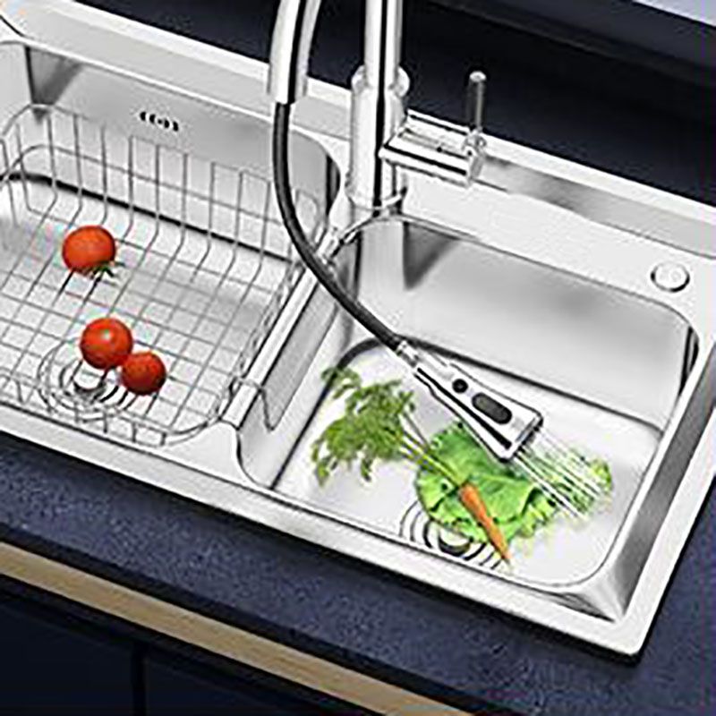 Stainless Steel Kitchen Sink Double Basin Rectangle Sink with Drain Assembly Clearhalo 'Home Improvement' 'home_improvement' 'home_improvement_kitchen_sinks' 'Kitchen Remodel & Kitchen Fixtures' 'Kitchen Sinks & Faucet Components' 'Kitchen Sinks' 'kitchen_sinks' 1200x1200_0fc2fd97-f0fc-48ef-81b7-35071e2f68e0