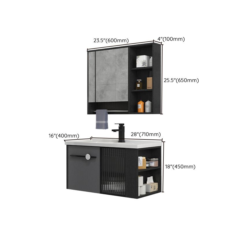 Modern Wall Mount Bathroom Vanity Black Glass Single-Sink Rectangular Vanity Sink Clearhalo 'Bathroom Remodel & Bathroom Fixtures' 'Bathroom Vanities' 'bathroom_vanities' 'Home Improvement' 'home_improvement' 'home_improvement_bathroom_vanities' 1200x1200_0fcee135-9a13-4cda-b395-305b2f1f45c5