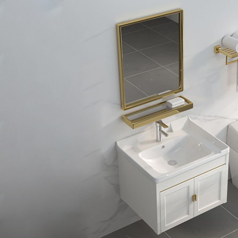 Single Sink Vanity Set Mirror Wall Mount Metal Frame Rectangle Bath Vanity with 2 Doors Clearhalo 'Bathroom Remodel & Bathroom Fixtures' 'Bathroom Vanities' 'bathroom_vanities' 'Home Improvement' 'home_improvement' 'home_improvement_bathroom_vanities' 1200x1200_0ff61124-3f25-4fff-be5a-8e50256e5f1e