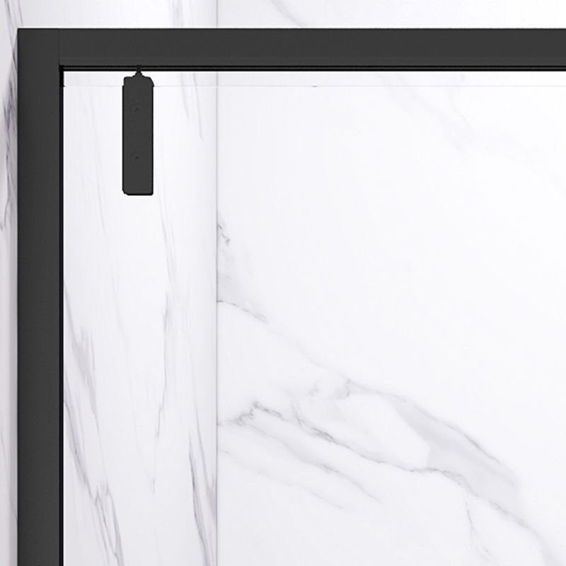 Transparent Pivot Shower Bath Door Silver and Black Frame Shower Door Clearhalo 'Bathroom Remodel & Bathroom Fixtures' 'Home Improvement' 'home_improvement' 'home_improvement_shower_tub_doors' 'Shower and Tub Doors' 'shower_tub_doors' 'Showers & Bathtubs' 1200x1200_0ffd6ba2-34fe-4bdf-ac7a-7ff0e8809552