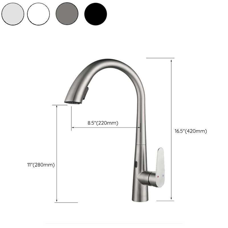 Gooseneck Swivel Spout Kitchen Sink Faucet Touchless Sensor with Pull Down Sprayer Clearhalo 'Home Improvement' 'home_improvement' 'home_improvement_kitchen_faucets' 'Kitchen Faucets' 'Kitchen Remodel & Kitchen Fixtures' 'Kitchen Sinks & Faucet Components' 'kitchen_faucets' 1200x1200_1006f964-8133-4ddd-af0c-cc157a6a3e84