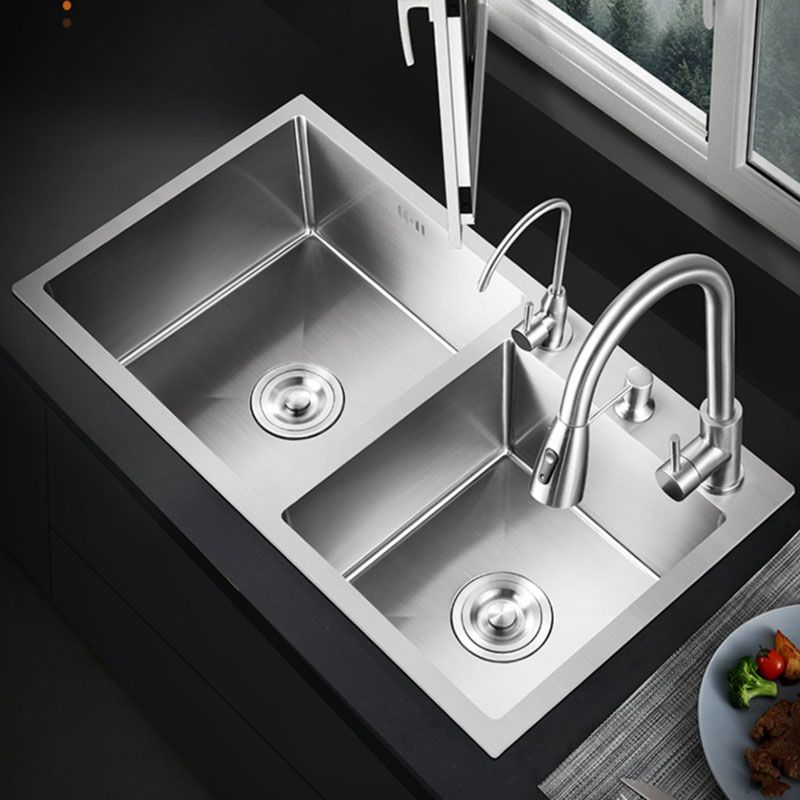 Modern Kitchen Bar Sink Stainless Steel with Drain Assembly Double Basin Kitchen Sink Clearhalo 'Home Improvement' 'home_improvement' 'home_improvement_kitchen_sinks' 'Kitchen Remodel & Kitchen Fixtures' 'Kitchen Sinks & Faucet Components' 'Kitchen Sinks' 'kitchen_sinks' 1200x1200_100966a7-32a4-487a-b024-c7e6ba65ebe0