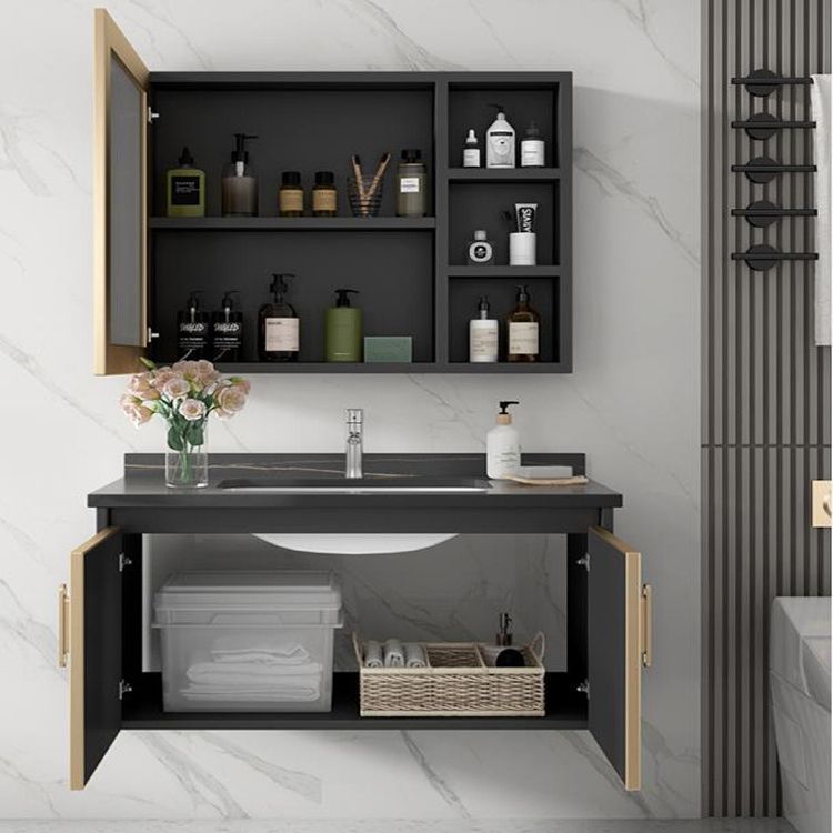 Glam Single Sink Vanity Metal Frame Rectangular Wall Mount Bath Vanity Clearhalo 'Bathroom Remodel & Bathroom Fixtures' 'Bathroom Vanities' 'bathroom_vanities' 'Home Improvement' 'home_improvement' 'home_improvement_bathroom_vanities' 1200x1200_1074a0b5-8ebc-42a5-88d3-17bfb6a3b5c5