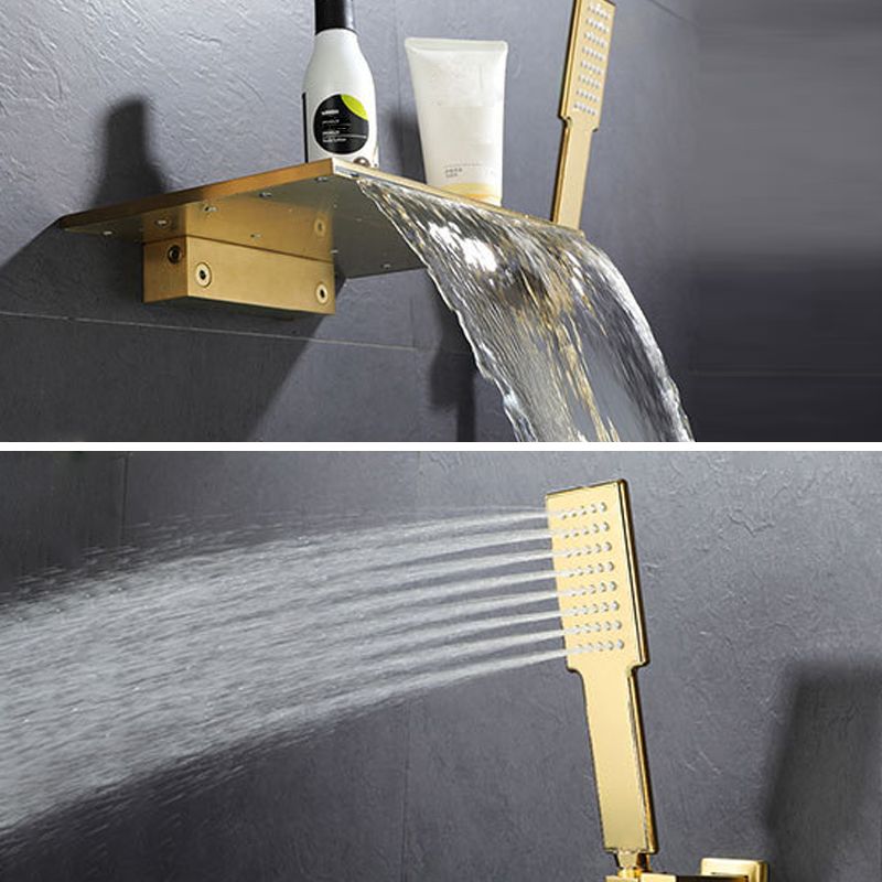 Modern Wall Mounted Metal Tub Filler Low Arc Waterfall Tub Faucet Trim Clearhalo 'Bathroom Remodel & Bathroom Fixtures' 'Bathtub Faucets' 'bathtub_faucets' 'Home Improvement' 'home_improvement' 'home_improvement_bathtub_faucets' 1200x1200_10807b3a-fe76-4c5a-b9ae-fc4aea6a74a6