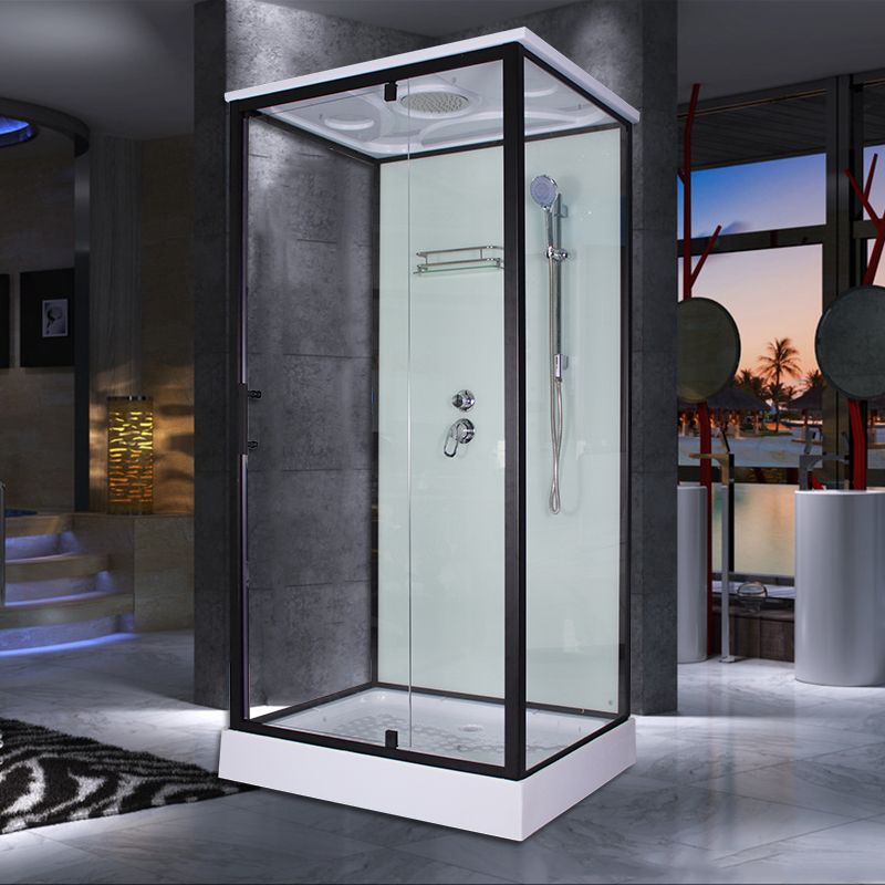 Tempered Glass Shower Stall Home Shower Stall with Towel Bar and Rain Shower Clearhalo 'Bathroom Remodel & Bathroom Fixtures' 'Home Improvement' 'home_improvement' 'home_improvement_shower_stalls_enclosures' 'Shower Stalls & Enclosures' 'shower_stalls_enclosures' 'Showers & Bathtubs' 1200x1200_1082d136-b265-4481-b4dd-81855059dec1