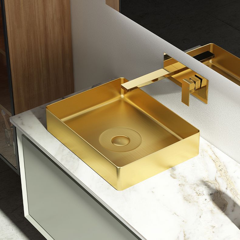 Modern Vessel Sink Metal Rectangular with Pop-Up Drain Vessel Bathroom ...