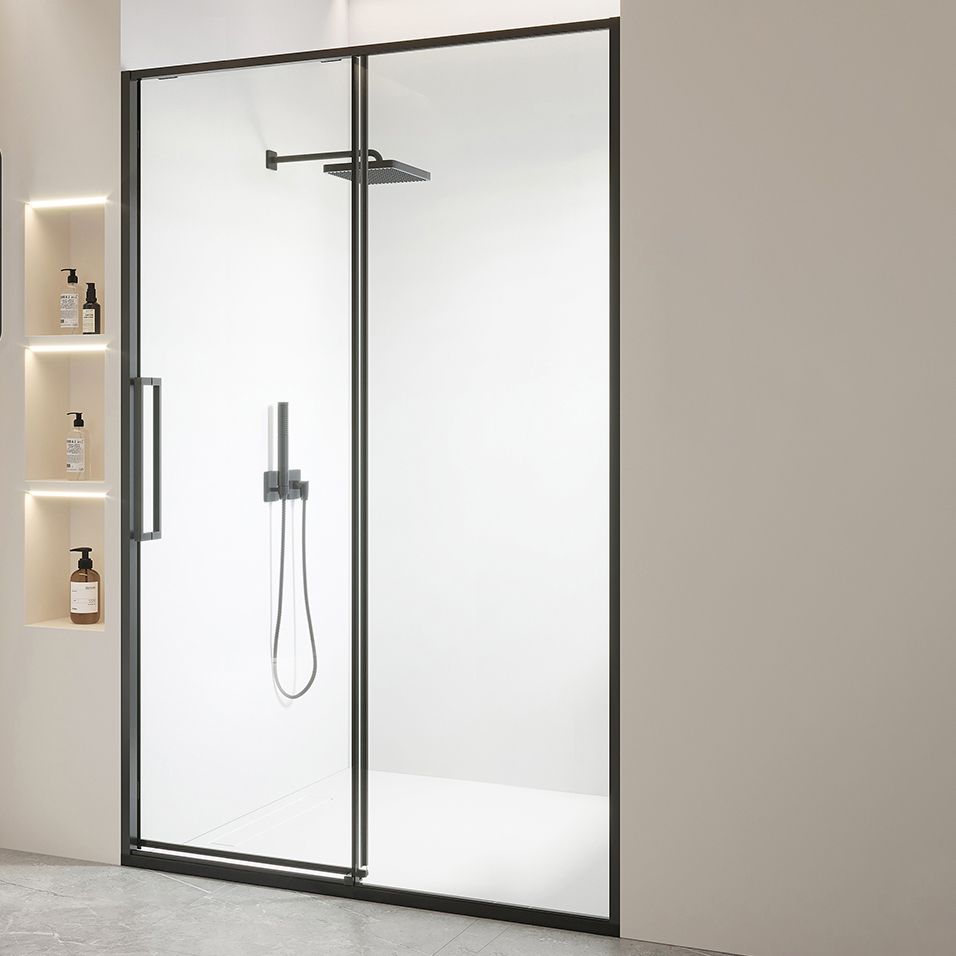 Black and Silver Shower Bath Door Framed Double Sliding Shower Bath Door Clearhalo 'Bathroom Remodel & Bathroom Fixtures' 'Home Improvement' 'home_improvement' 'home_improvement_shower_tub_doors' 'Shower and Tub Doors' 'shower_tub_doors' 'Showers & Bathtubs' 1200x1200_10d93635-3dda-4925-bf1c-e29f416c930f