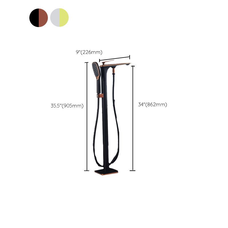 Brass Freestanding Tub Filler with Hose Floor Mounted Bathroom Faucet Clearhalo 'Bathroom Remodel & Bathroom Fixtures' 'Bathtub Faucets' 'bathtub_faucets' 'Home Improvement' 'home_improvement' 'home_improvement_bathtub_faucets' 1200x1200_11049919-741f-403c-a649-e34a9b7c5ece