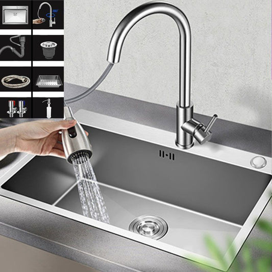 Contemporary Style Kitchen Sink Stainless Steel Kitchen Sink with Drain Strainer Kit Clearhalo 'Home Improvement' 'home_improvement' 'home_improvement_kitchen_sinks' 'Kitchen Remodel & Kitchen Fixtures' 'Kitchen Sinks & Faucet Components' 'Kitchen Sinks' 'kitchen_sinks' 1200x1200_11072c20-83fc-4842-8d87-0fd450b41847
