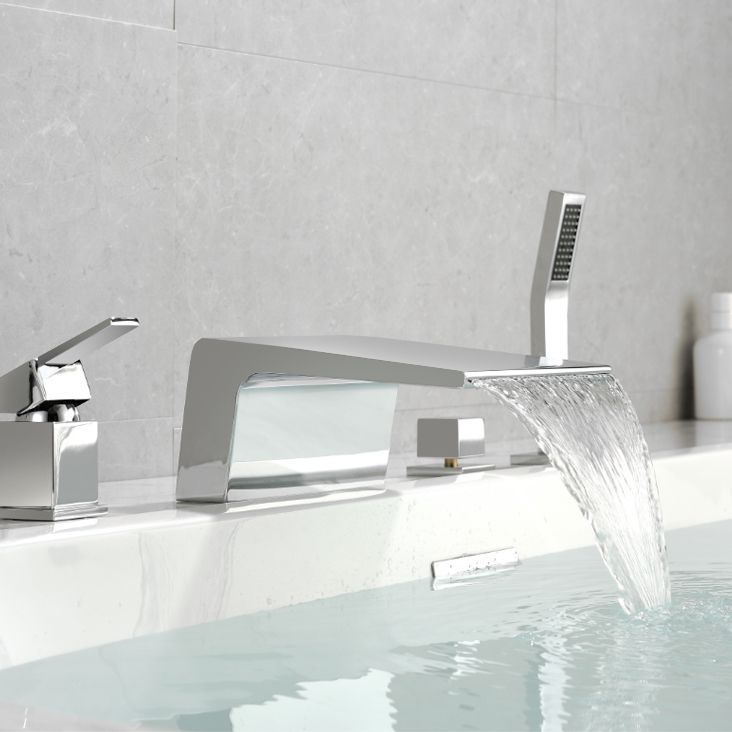 Modern Bathtub Faucet Fixed Waterfall Bathroom Faucet with Hand Shower Clearhalo 'Bathroom Remodel & Bathroom Fixtures' 'Bathtub Faucets' 'bathtub_faucets' 'Home Improvement' 'home_improvement' 'home_improvement_bathtub_faucets' 1200x1200_1121d59a-8998-4e4d-b725-2cfe53923a83