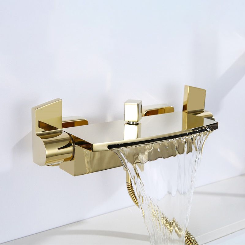Wall Mounted Metal Tub Filler Low Arc Waterfall Bathroom Faucet Clearhalo 'Bathroom Remodel & Bathroom Fixtures' 'Bathtub Faucets' 'bathtub_faucets' 'Home Improvement' 'home_improvement' 'home_improvement_bathtub_faucets' 1200x1200_11304016-434d-4bed-9fc8-509ba65a341e