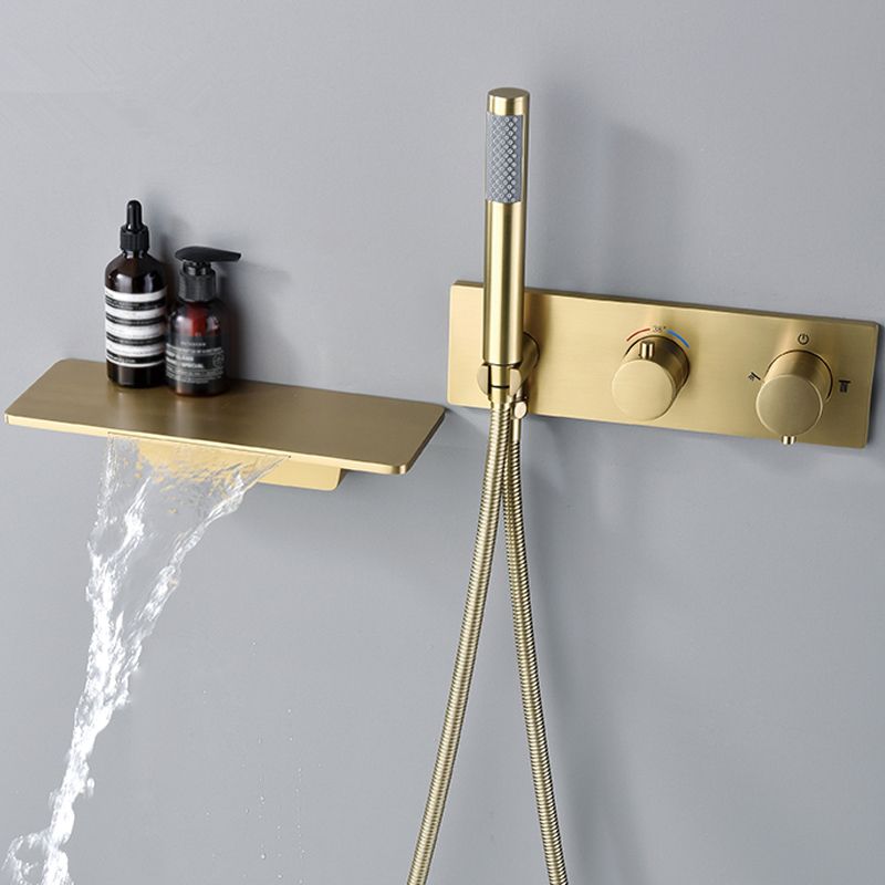 Modern Shower System Brass Temperature Control Fixed Shower Head Shower Combo Clearhalo 'Bathroom Remodel & Bathroom Fixtures' 'Home Improvement' 'home_improvement' 'home_improvement_shower_faucets' 'Shower Faucets & Systems' 'shower_faucets' 'Showers & Bathtubs Plumbing' 'Showers & Bathtubs' 1200x1200_114a2fa4-917c-4a7f-86cc-4ba35f486831