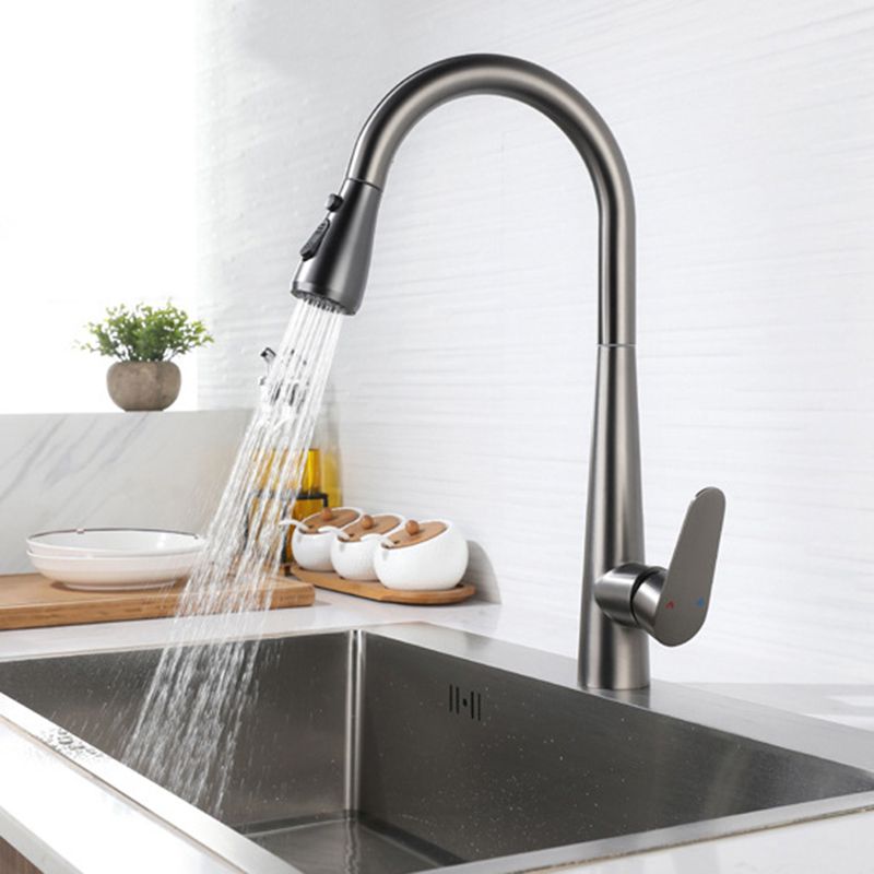 Modern Faucet 1-Handle 1-Hole Copper with Pull out Sprayer Gooseneck Faucet Clearhalo 'Home Improvement' 'home_improvement' 'home_improvement_kitchen_faucets' 'Kitchen Faucets' 'Kitchen Remodel & Kitchen Fixtures' 'Kitchen Sinks & Faucet Components' 'kitchen_faucets' 1200x1200_115e74a3-2bb3-4045-8575-8703526ebb3a