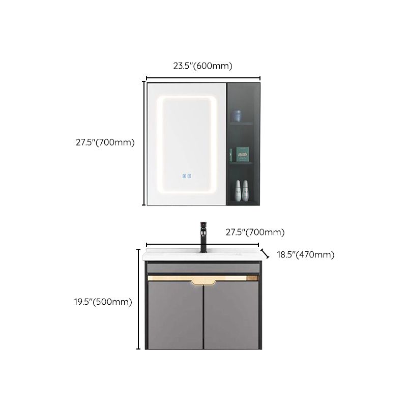2 Doors Vanity Set Mirror Grey Wall Mount Rectangle Metal Bath Vanity with Single Sink Clearhalo 'Bathroom Remodel & Bathroom Fixtures' 'Bathroom Vanities' 'bathroom_vanities' 'Home Improvement' 'home_improvement' 'home_improvement_bathroom_vanities' 1200x1200_117ad16a-2714-412a-bdca-f98cb47453c4