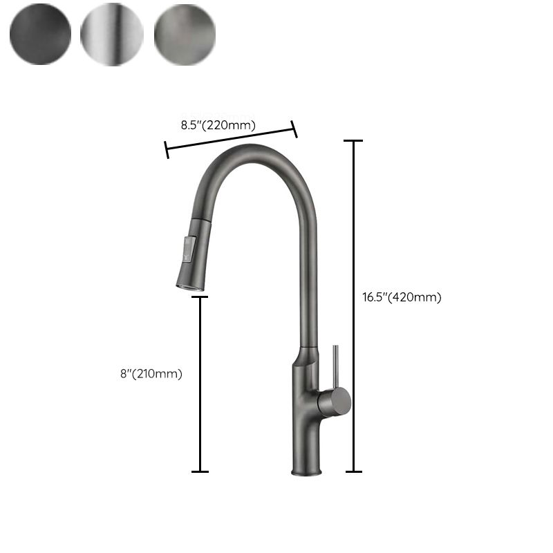 Contemporary Single Lever Kitchen Faucet 1-Hold Water Faucet with Pull out Sprayer Clearhalo 'Home Improvement' 'home_improvement' 'home_improvement_kitchen_faucets' 'Kitchen Faucets' 'Kitchen Remodel & Kitchen Fixtures' 'Kitchen Sinks & Faucet Components' 'kitchen_faucets' 1200x1200_11e81d3f-efa7-4390-9e3a-ff080f853504