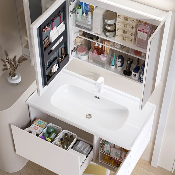 Trendy Bathroom Sink Vanity White Oval Sink One Drawer Wall Mounted Standard Clearhalo 'Bathroom Remodel & Bathroom Fixtures' 'Bathroom Vanities' 'bathroom_vanities' 'Home Improvement' 'home_improvement' 'home_improvement_bathroom_vanities' 1200x1200_11ff26d2-f32e-48af-87cc-067d41af30a6