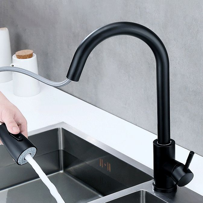 Modern Style Kitchen Faucet Stainless Steel 1-Handle Retractable Kitchen Faucet Clearhalo 'Home Improvement' 'home_improvement' 'home_improvement_kitchen_faucets' 'Kitchen Faucets' 'Kitchen Remodel & Kitchen Fixtures' 'Kitchen Sinks & Faucet Components' 'kitchen_faucets' 1200x1200_1213ce78-a421-4526-875f-9c26bbf3afe6