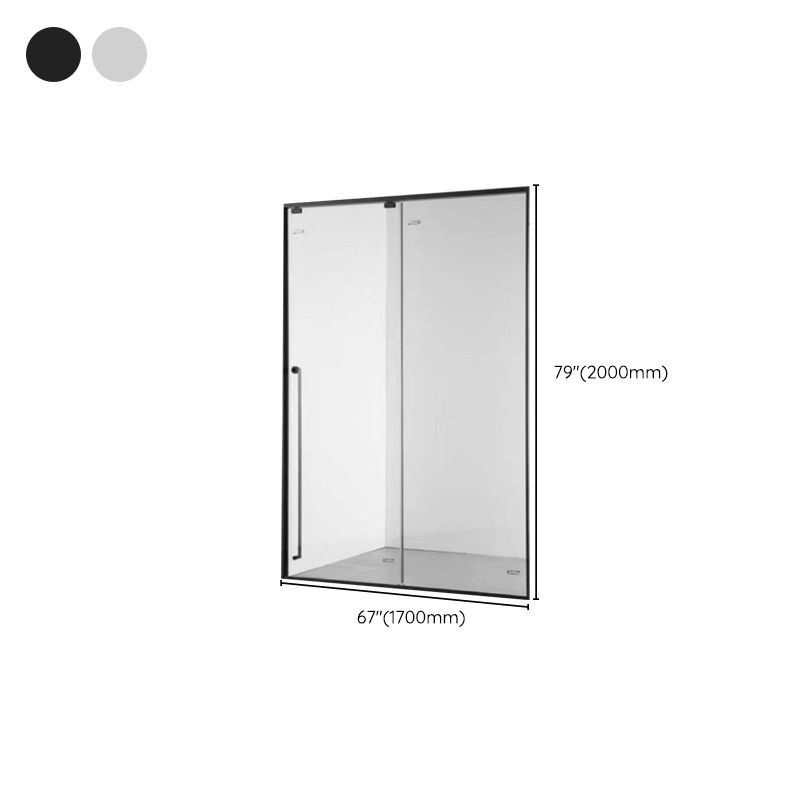 Narrow Full Frame Single Sliding Shower Door Tempered Glass Shower Door Clearhalo 'Bathroom Remodel & Bathroom Fixtures' 'Home Improvement' 'home_improvement' 'home_improvement_shower_tub_doors' 'Shower and Tub Doors' 'shower_tub_doors' 'Showers & Bathtubs' 1200x1200_122e35b1-1b1a-4400-abee-0a78592165bd
