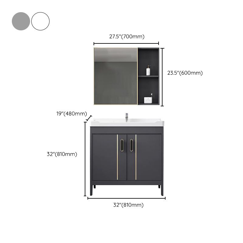 Metal Bathroom Vanity Set 2 Doors Freestanding Rectangle Single Sink Bathroom with Mirror Clearhalo 'Bathroom Remodel & Bathroom Fixtures' 'Bathroom Vanities' 'bathroom_vanities' 'Home Improvement' 'home_improvement' 'home_improvement_bathroom_vanities' 1200x1200_12a39167-4932-4129-a28b-8cfc1ba17bf2