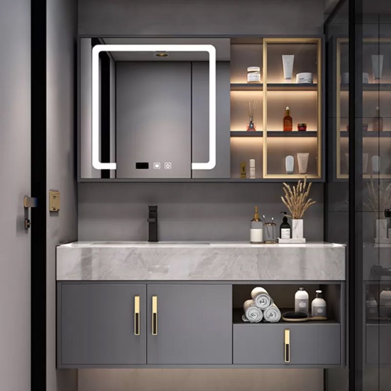 Glam Bathroom Sink Vanity Carrara Marble with Mirror and Standalone Cabinet Vanity Set Clearhalo 'Bathroom Remodel & Bathroom Fixtures' 'Bathroom Vanities' 'bathroom_vanities' 'Home Improvement' 'home_improvement' 'home_improvement_bathroom_vanities' 1200x1200_12c69c27-7b7a-41c4-ae2e-3a3c101d45ed