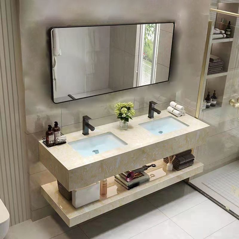 Yellow Stone Bath Vanity Shelving Included Single Sink Wall Mount Vanity Set with Mirror Clearhalo 'Bathroom Remodel & Bathroom Fixtures' 'Bathroom Vanities' 'bathroom_vanities' 'Home Improvement' 'home_improvement' 'home_improvement_bathroom_vanities' 1200x1200_131145d2-8bd0-405f-9e88-2e88c790b1ad