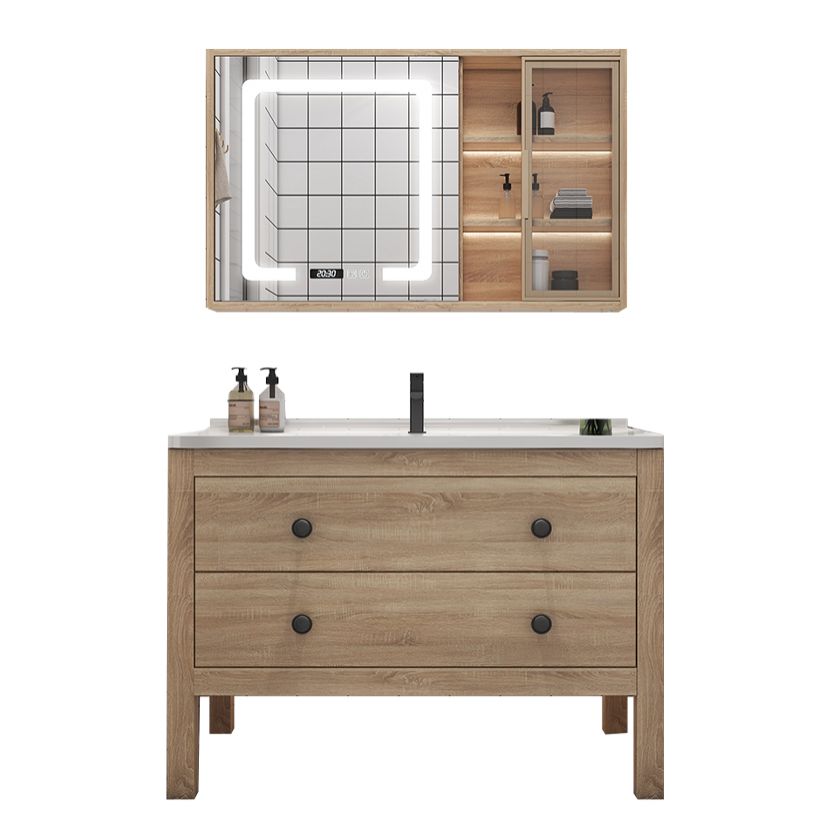 Wood Frame Vanity Mirror Freestanding Single Sink Scratch Resistant Vanity with Drawers Clearhalo 'Bathroom Remodel & Bathroom Fixtures' 'Bathroom Vanities' 'bathroom_vanities' 'Home Improvement' 'home_improvement' 'home_improvement_bathroom_vanities' 1200x1200_1337ab35-8bdd-469a-8aa4-0a5977d257e9