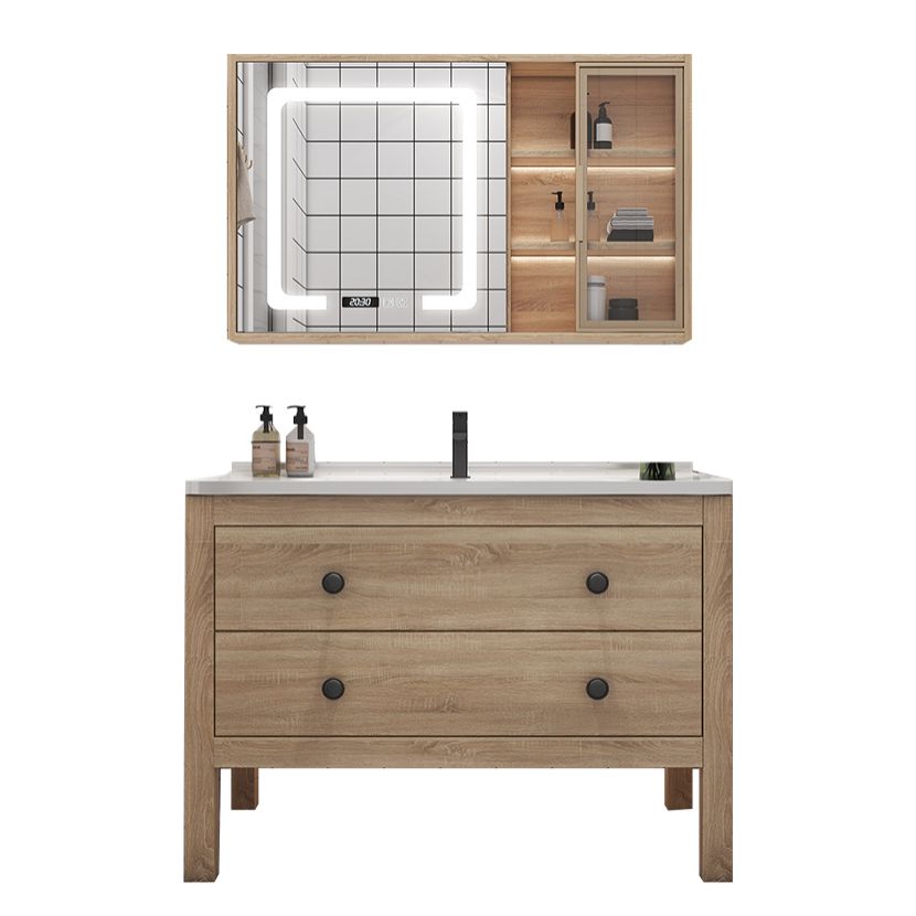 Wood Frame Vanity Mirror Freestanding Single Sink Scratch Resistant Vanity with Drawers Clearhalo 'Bathroom Remodel & Bathroom Fixtures' 'Bathroom Vanities' 'bathroom_vanities' 'Home Improvement' 'home_improvement' 'home_improvement_bathroom_vanities' 1200x1200_1337ab35-8bdd-469a-8aa4-0a5977d257e9