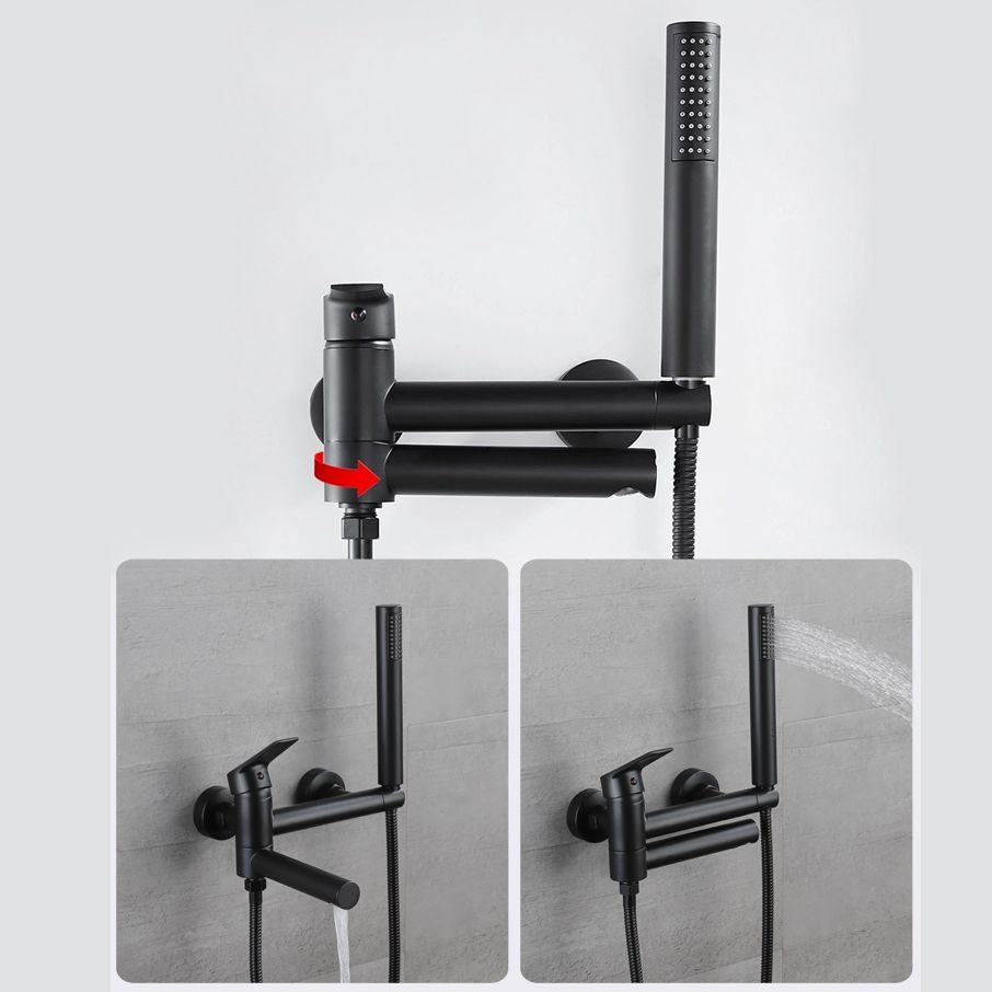 Lever Handle Tub Faucet Wall Mount Shower Hose Swivel Spout Bath Filler with Handshower Clearhalo 'Bathroom Remodel & Bathroom Fixtures' 'Bathtub Faucets' 'bathtub_faucets' 'Home Improvement' 'home_improvement' 'home_improvement_bathtub_faucets' 1200x1200_134fc8ea-7ba8-4fff-9d49-26f52e97374a