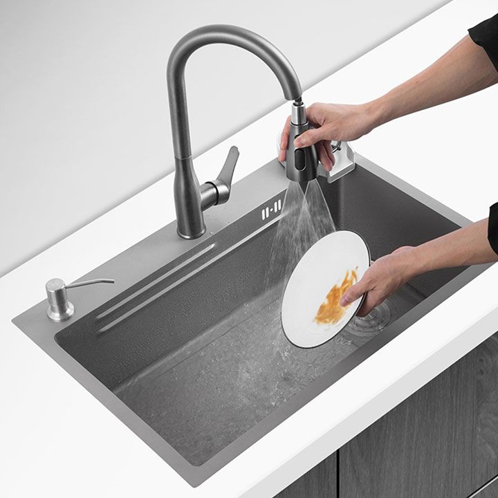 Contemporary Style Kitchen Sink Single Bowl Kitchen Sink with Rectangle Shape Clearhalo 'Home Improvement' 'home_improvement' 'home_improvement_kitchen_sinks' 'Kitchen Remodel & Kitchen Fixtures' 'Kitchen Sinks & Faucet Components' 'Kitchen Sinks' 'kitchen_sinks' 1200x1200_13661ff0-aabf-4fc9-9ffd-650433dd75f4