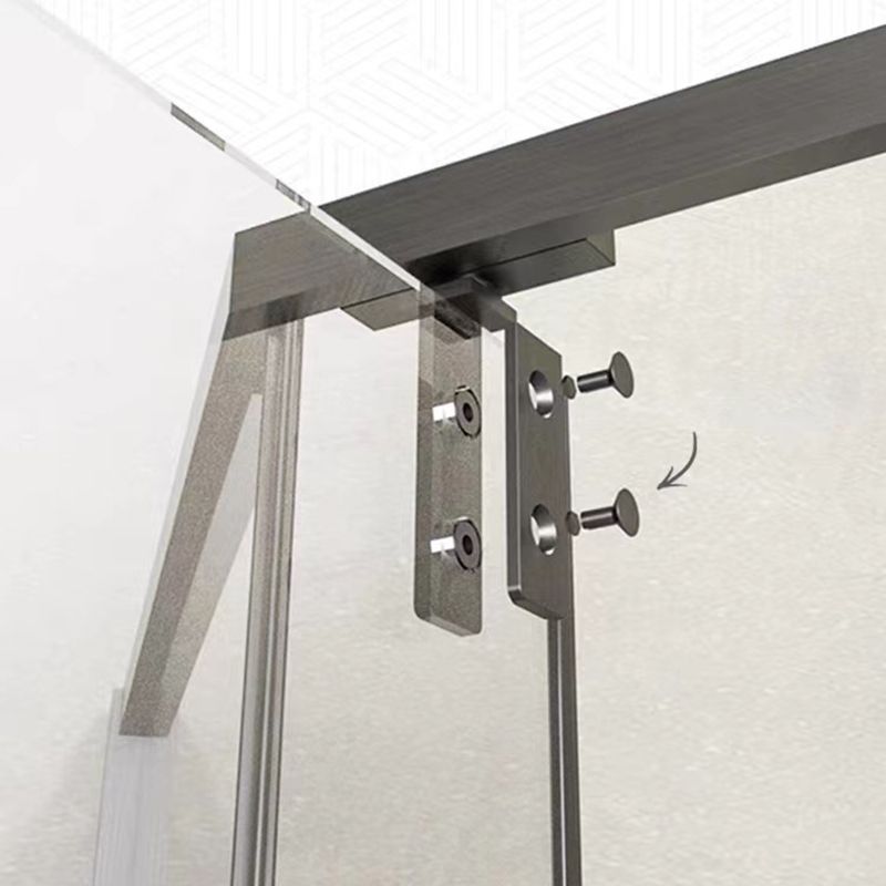 Transparent Pivot Shower Bath Door Silver and Black Frame Shower Door Clearhalo 'Bathroom Remodel & Bathroom Fixtures' 'Home Improvement' 'home_improvement' 'home_improvement_shower_tub_doors' 'Shower and Tub Doors' 'shower_tub_doors' 'Showers & Bathtubs' 1200x1200_1368285c-ded6-4d48-9588-7b9f78822668