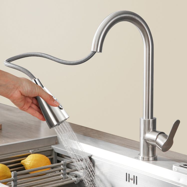 Modern Kitchen Faucet Pure Color Stainless Steel Kitchen Faucet Clearhalo 'Home Improvement' 'home_improvement' 'home_improvement_kitchen_faucets' 'Kitchen Faucets' 'Kitchen Remodel & Kitchen Fixtures' 'Kitchen Sinks & Faucet Components' 'kitchen_faucets' 1200x1200_137eb9d6-b35e-468c-93e2-6989439018d5