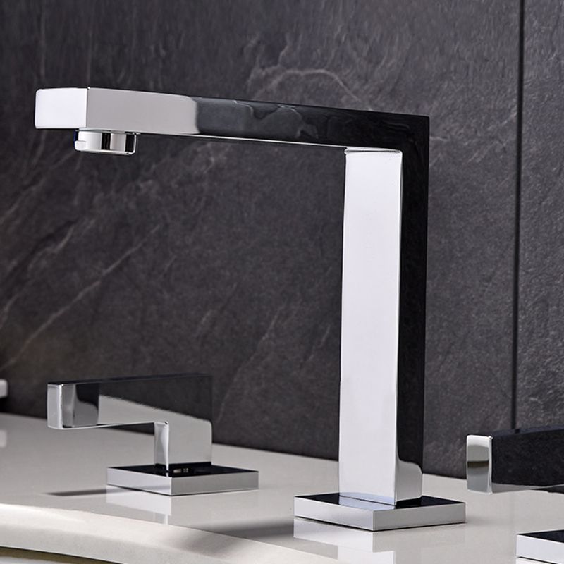 Square 2-Handle Bathroom Faucet 3 Hole Widespread Lavatory Faucet Clearhalo 'Bathroom Remodel & Bathroom Fixtures' 'Bathroom Sink Faucets' 'Bathroom Sinks & Faucet Components' 'bathroom_sink_faucets' 'Home Improvement' 'home_improvement' 'home_improvement_bathroom_sink_faucets' 1200x1200_13824292-eec7-4551-a7e5-a836e0d452eb