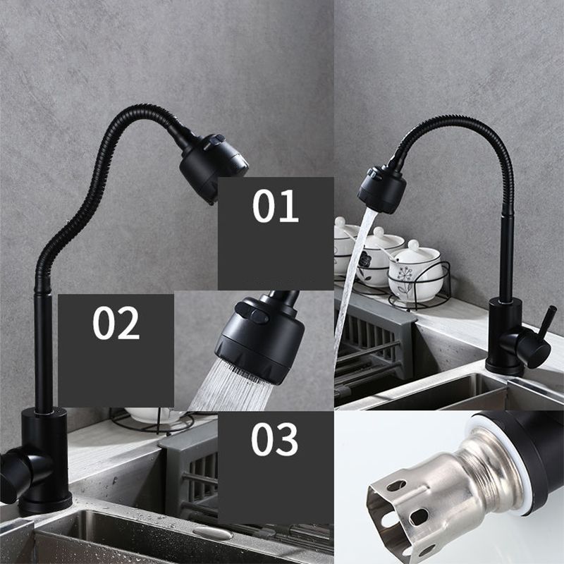 Modern 1-Handle 1-Hole Faucets Black and Silver Standard Kitchen Faucet Clearhalo 'Home Improvement' 'home_improvement' 'home_improvement_kitchen_faucets' 'Kitchen Faucets' 'Kitchen Remodel & Kitchen Fixtures' 'Kitchen Sinks & Faucet Components' 'kitchen_faucets' 1200x1200_13a51296-a994-406b-b00d-b8f78237fb15