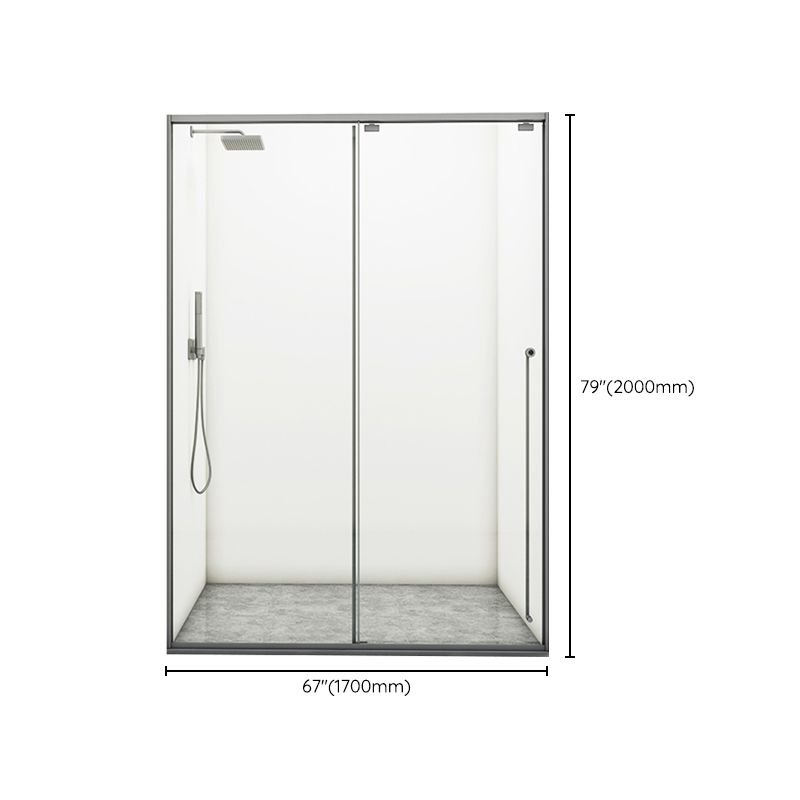Gray Semi Frameless Stainless Steel Single Move Tempered Glass Shower Door Clearhalo 'Bathroom Remodel & Bathroom Fixtures' 'Home Improvement' 'home_improvement' 'home_improvement_shower_tub_doors' 'Shower and Tub Doors' 'shower_tub_doors' 'Showers & Bathtubs' 1200x1200_13c1cc28-92b4-4e97-90e6-5f7b2bfb5832