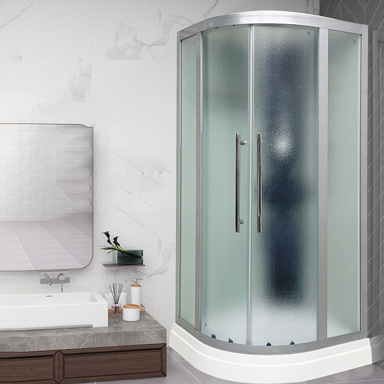 Double Sliding Rounded Shower Stall Frosted Tempered Glass Shower Kit Clearhalo 'Bathroom Remodel & Bathroom Fixtures' 'Home Improvement' 'home_improvement' 'home_improvement_shower_stalls_enclosures' 'Shower Stalls & Enclosures' 'shower_stalls_enclosures' 'Showers & Bathtubs' 1200x1200_13e0f735-d828-4ae3-8b37-4234df3d7ab5