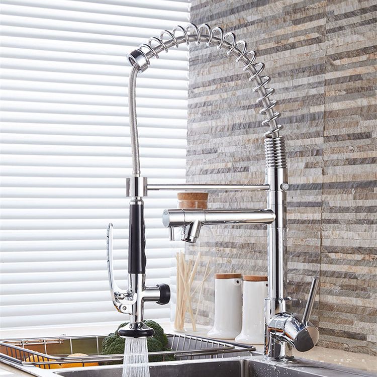 Modern Faucet Spring Swivel Drop down Lever Handle High Arc Kitchen Faucet Clearhalo 'Home Improvement' 'home_improvement' 'home_improvement_kitchen_faucets' 'Kitchen Faucets' 'Kitchen Remodel & Kitchen Fixtures' 'Kitchen Sinks & Faucet Components' 'kitchen_faucets' 1200x1200_14413b9c-85cc-499a-815a-9a9d90c736ef