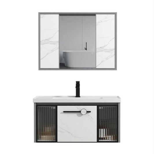 Single Sink Ceramic Bathroom Vanity Modern Gray Rectangular Sink Vanity Clearhalo 'Bathroom Remodel & Bathroom Fixtures' 'Bathroom Vanities' 'bathroom_vanities' 'Home Improvement' 'home_improvement' 'home_improvement_bathroom_vanities' 1200x1200_14a64430-3f4d-4644-a6b4-591a701c3d85