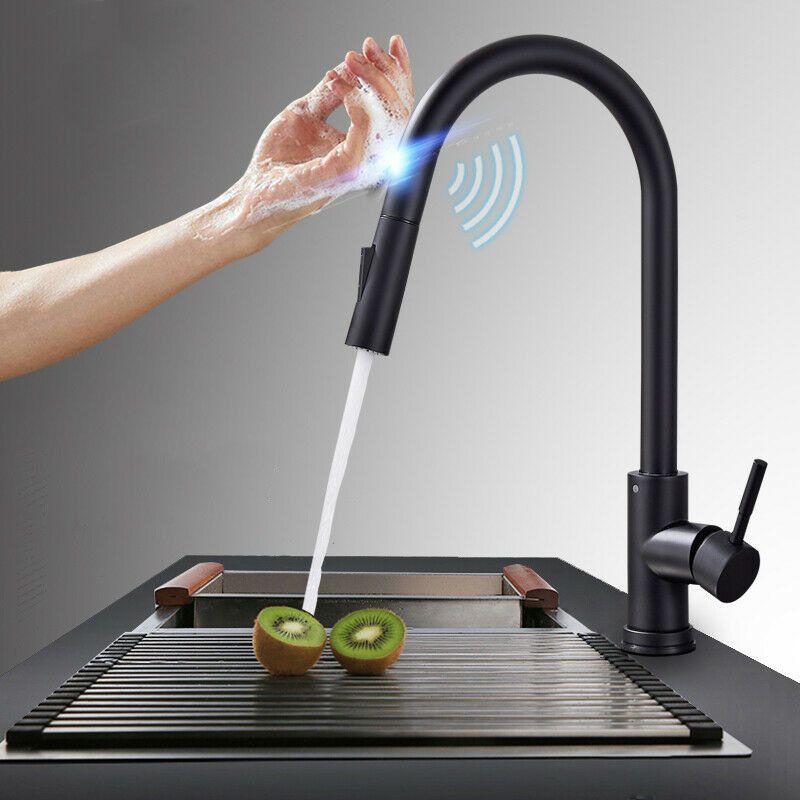 Contemporary Single Handle Kitchen Faucet 1-Hold Faucet with Pull out Sprayer Clearhalo 'Home Improvement' 'home_improvement' 'home_improvement_kitchen_faucets' 'Kitchen Faucets' 'Kitchen Remodel & Kitchen Fixtures' 'Kitchen Sinks & Faucet Components' 'kitchen_faucets' 1200x1200_14cf156c-198a-4495-ba75-0098be1630ed